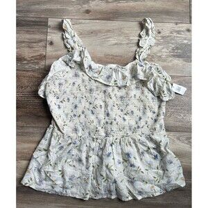 NWT Old Navy Women's Size L Smocked Ruffle Strap Creme Floral Tank Top Summer
